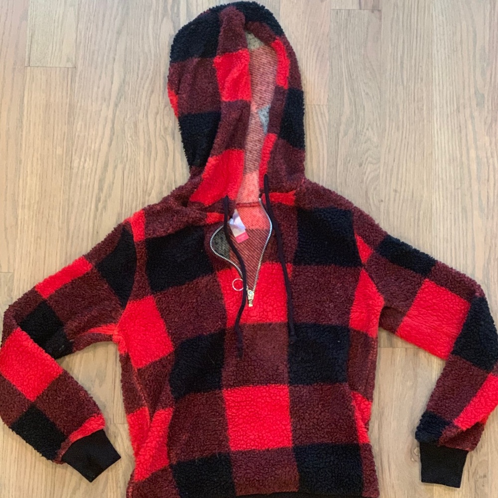 Buffalo check Sherpa fleece hoodie